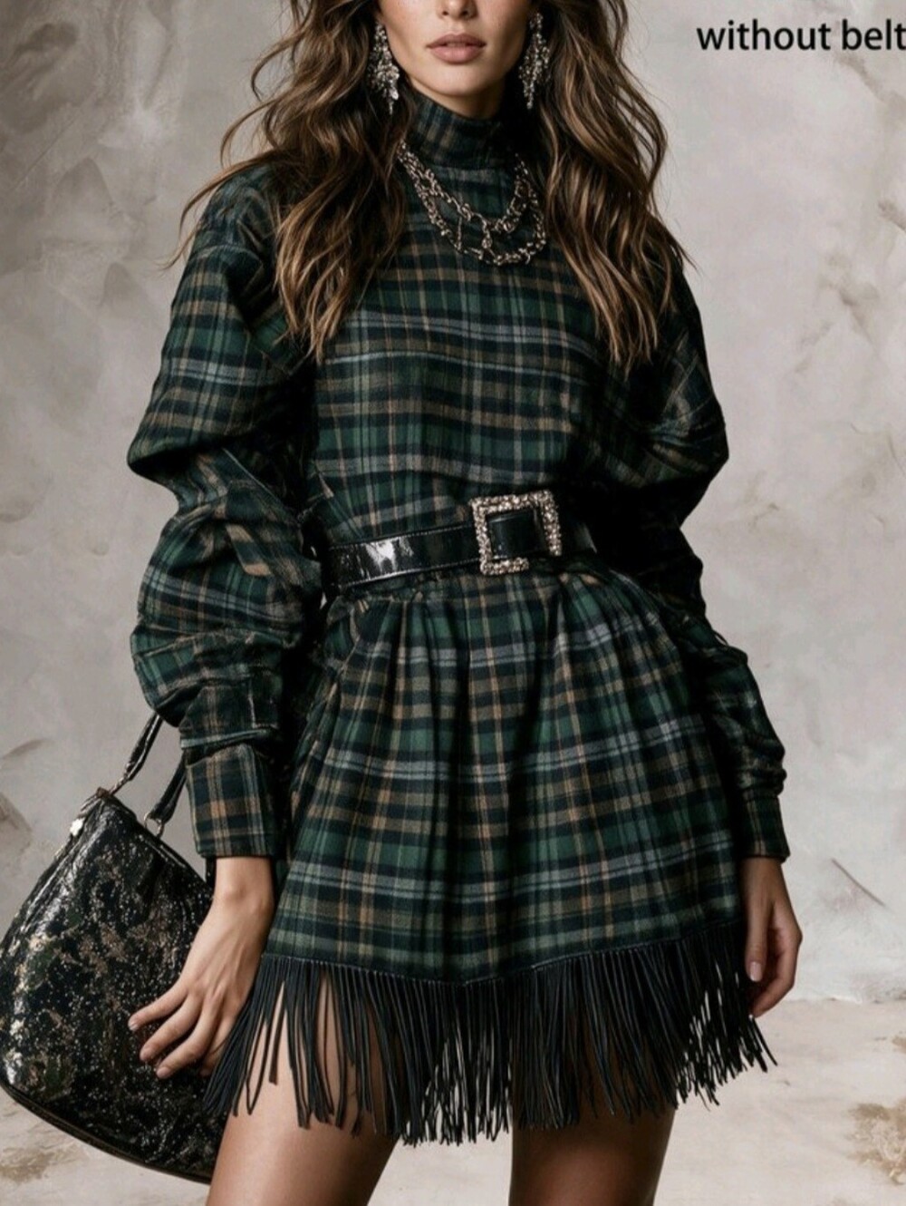 Plaid Dress With Tassel Hem, Casual Everyday Wear Autumn Outfit Casual Dresses